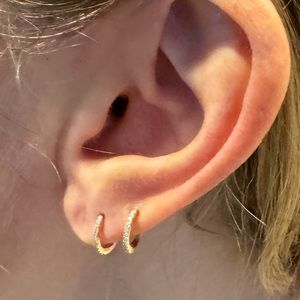 Pair of solid gold and diamond skinny micro hoops